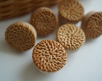 Rattan drawer Knob, Rattan Handle, boho Furniture Knobs, rustic Cabinet Hardware, Boho Dresser Knob, Furniture Hardware
