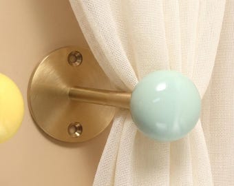 colorful Ceramic Curtain Tie Back, Brass Wall Curtain Holdback, Modern Curtain hook, Nursery Curtain Hardware，Multiple Color Options