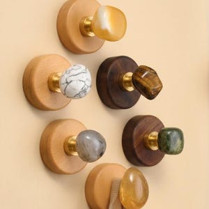 Ganchos de cristal ovalados naturales, ágata, lapislázuli, cuarzo, amatista, jade, madera, latón, decoración bohemia para el hogar, perchas rústicas para pared.
