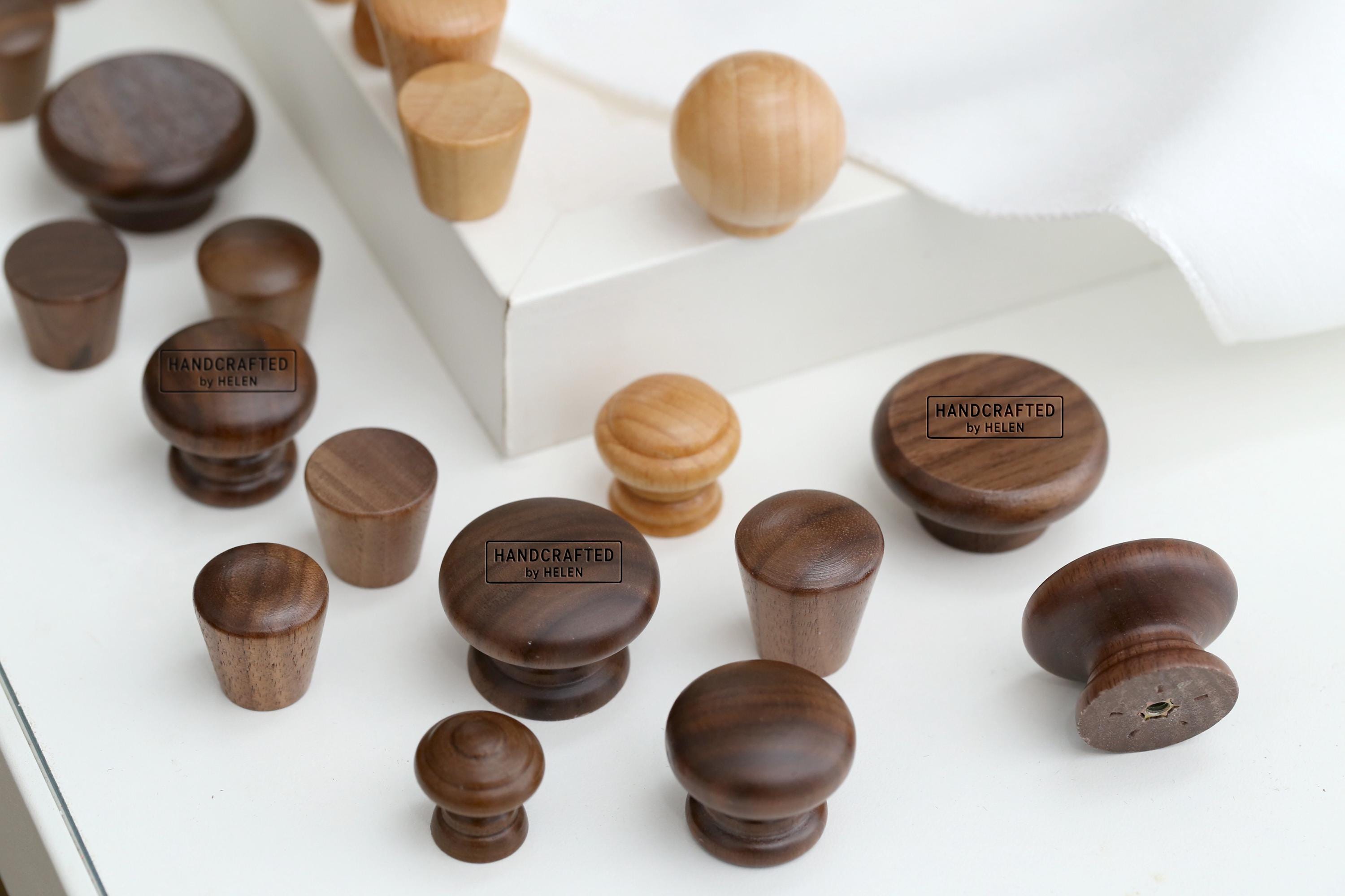 Mini wooden Drawer Pulls Knobs, walnut round Drawer knobs, Custom engraved wood Cabinet Knobs, Kitchen Handles, Door Knob