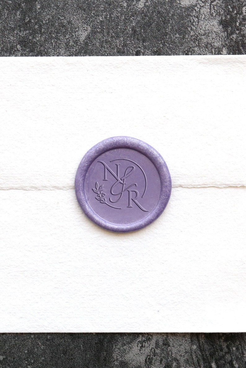 Personalized Wedding Wax seal stamp with leaf laurel ,Custom wax Seal Kit,Wedding Invitation Seal Stamp.initials wax seal kit image 1