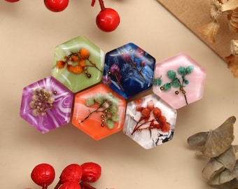 Resin flower drawer knob, dried flower green hexagon cabinet knob, unique knob, decorative flower cupboard knob,pink flower brass knob