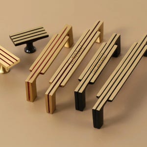 Nordic Brass Cabinet Handle Art deco cupboard Pull Solid Brass Door Handles Custom engraved Gold Dresser Drawer PullsBronze Square drawer