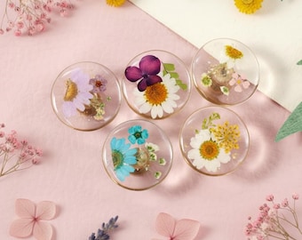 Resin Real flower drawer knob, daisy dried flower round cabinet knob, unique knob, decorative flower cupboard knob, flower brass knob