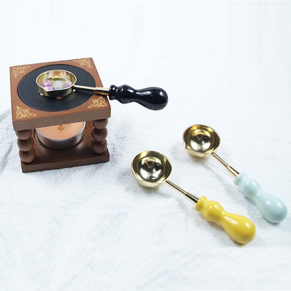 Colorful Wax Sealing Spoon/Wax Melter /Wooden Wax Melting Furnace Tool/ Wax Melting Pot / Brass Wax spoon, candle/DIY Tools for Wax Sealing