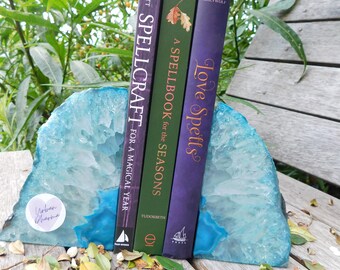 Dyed Agate Book Ends In Teal. Beautiful one off Teal Bookends In Teal Blue