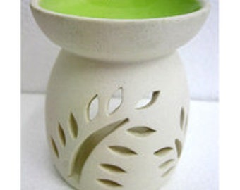 Ceramic Oil Burner white with Green Bowl