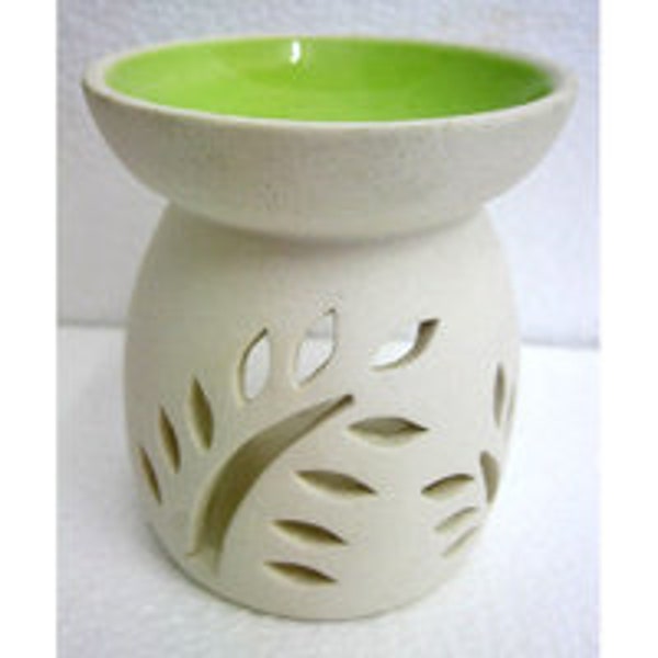 Ceramic Oil Burner white with Green Bowl