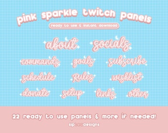Pink Sparkle Moon Twitch Panels | 22 Panels (can provide more if you need!) | Pastel, Anime, Cute, Stars, Aesthetic, Simple