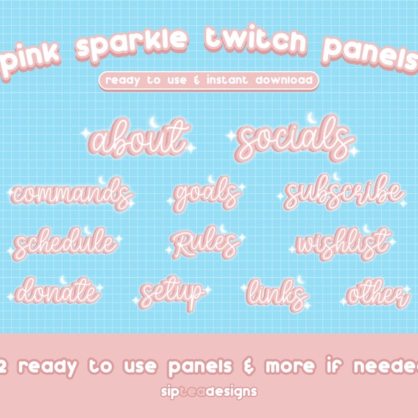 Pink Sparkle Moon Twitch Panels | 22 Panels (can provide more if you need!) | Pastel, Anime, Cute, Stars, Aesthetic, Simple