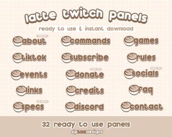 Coffee Latte Twitch Panels | 32 Panels (Can Provide More!) | Instant Download Ready to Use | Aesthetic Simple Cute Stars Sparkle Streamer
