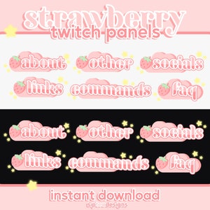 Pink Strawberry Twitch Panels | 24 Panels (can provide more!) | Moon, Stars, Sparkle, Glow, Fruits, Cute, Streamer Panels | Instant Download