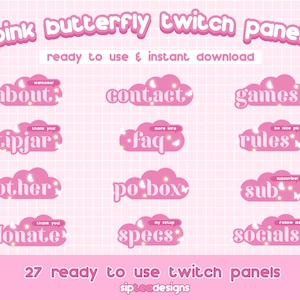 Pink Butterfly Twitch Panels | 27 Panels (can provide more!) | Clouds, Stars, Butterfly, Sparkle, Cute, Anime, Glow | Instant Download