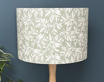 Oxford - Botanical Leaves Lampshade - Pastel Green - Drum Pendant Lightshade - Timeless Home Décor - Traditional Style Lighting.