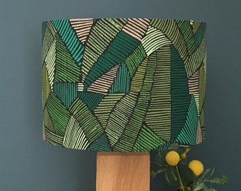 Definity Jadeite - Abstract Geometric Lampshade - Forest & Lime Green - Patterned Drum Pendant Lightshade - Contemporary Home Décor.