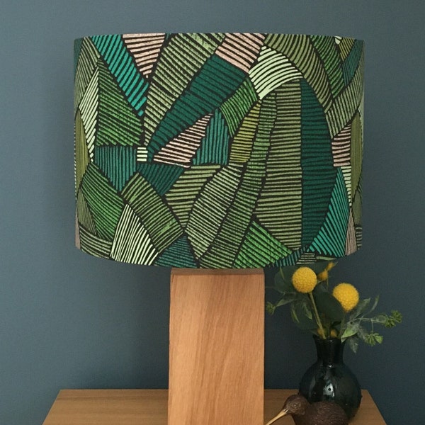 Definity Jadeite - Abstract Geometric Lampshade - Forest & Lime Green - Patterned Drum Pendant Lightshade - Contemporary Home Décor.