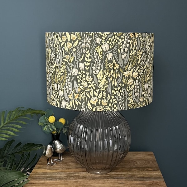 Kelmscott - Floral Lampshade - Moss Green & Gold - William Morris Style - Botanical Drum Pendant Lightshade - Traditional Home Decor.