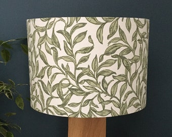 Entwistle - Botanical Leaves Lampshade - Willow Green & White - William Morris Style - Drum Pendant Lightshade - Timeless Home Décor.