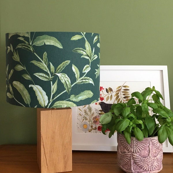 Oasis - Pine Green - Botanical Leaves Lampshade - Woodland Theme - Drum Pendant Lightshade - Farmhouse - Country Cottage Décor.