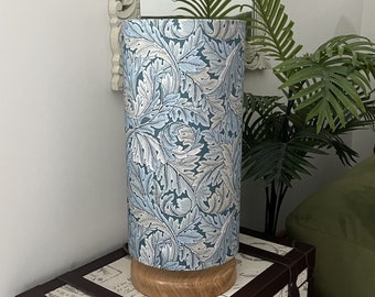 William Morris Acanthus Lampshade - Denim Blue - Tall Botanical Cylinder - Slim Drum - Space Saving Lightshade - 15cm or 20cm.