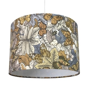 Botanist - Butterfly Lampshade - Ochre & Blue - Botanical Drum Pendant Lightshade - Farmhouse - Country Cottage - Home Décor.