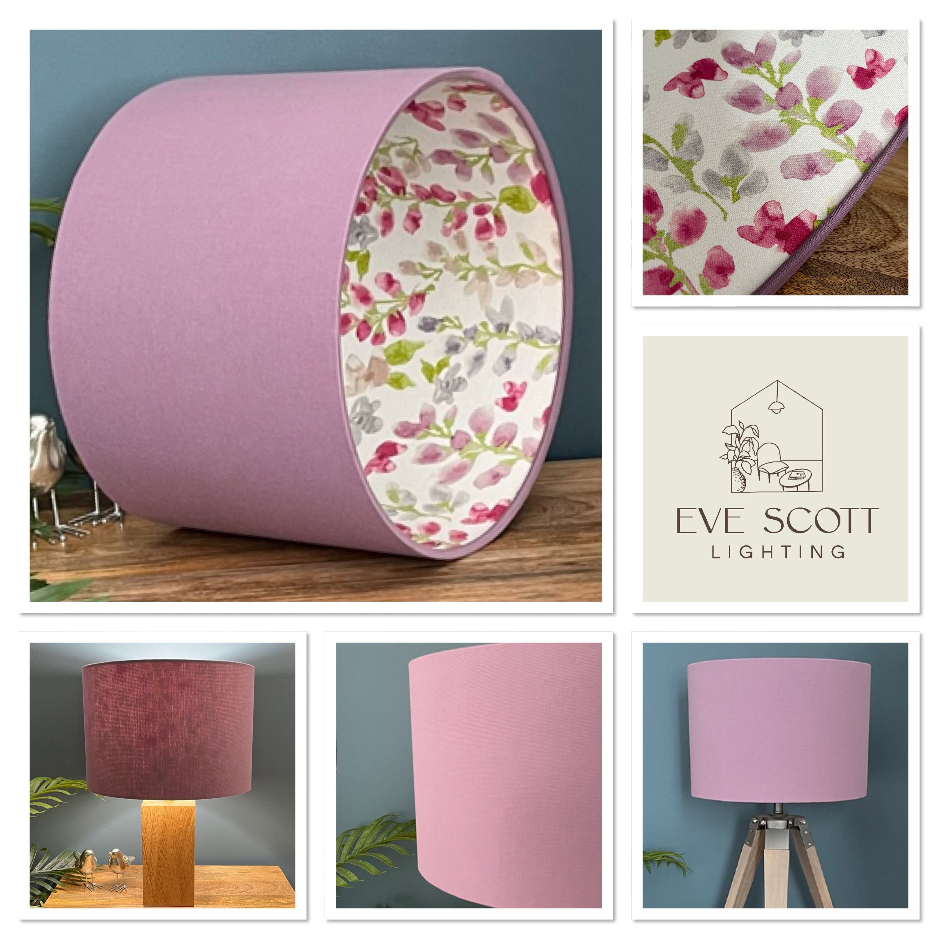 Mavis Heather Purple Floral Pattern Lined Lampshade Drum Etsy