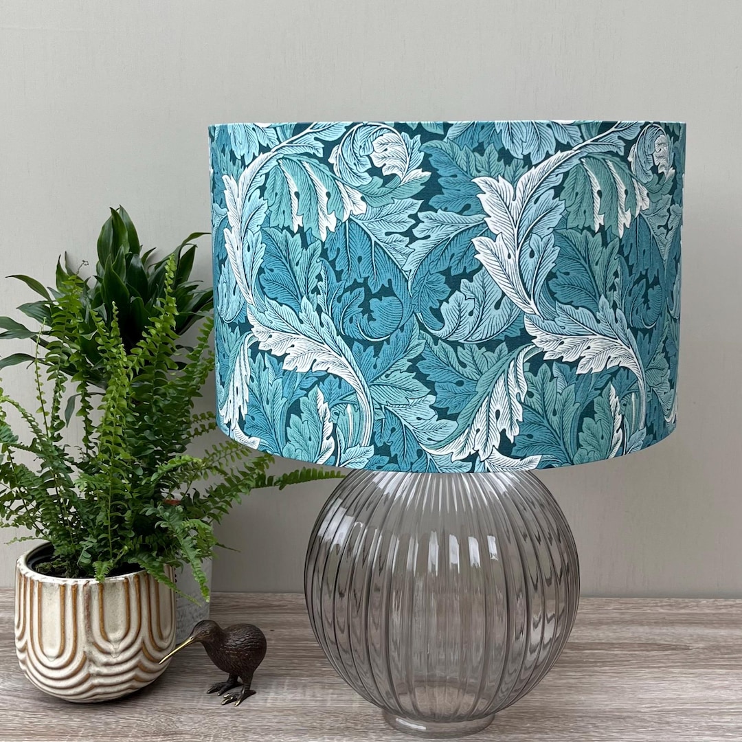 Set Of 2 Teal Blue Watercolor Drum Lampshades – 11”x9” Linen, Fits E26/E14, Rolled For Safe Shipping, Easy Install For Table/Floor Lamps