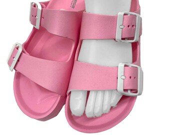 Open Toe Double Band with Button Buckles Flat Slide Eva - Women Sandals