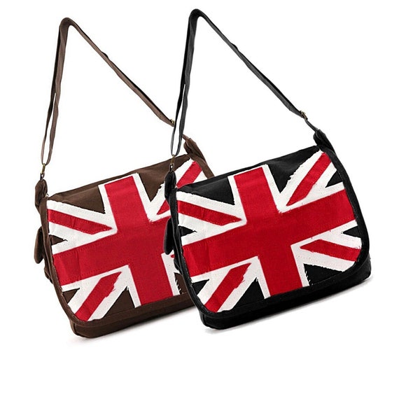 13x11 Canvas UK Flag Messenger Bag Retro Vintage 60's British Punk Style Ladies UK Messenger Bag Union Jack Flag London Flag Bag Britain Bag