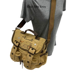 14x12 Khaki Canvas Messenger Bag Uni Sex Satchel Bag Quality Canvas Messenger Bag Gift Crossbody Messenger Travel Weekender Satchel bag