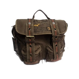 14x8 Brown Green Canvas MIKE CLUB Military Inspired Design Fashion Messenger Bag Tassen & portemonnees Handtassen Schoudertassen 