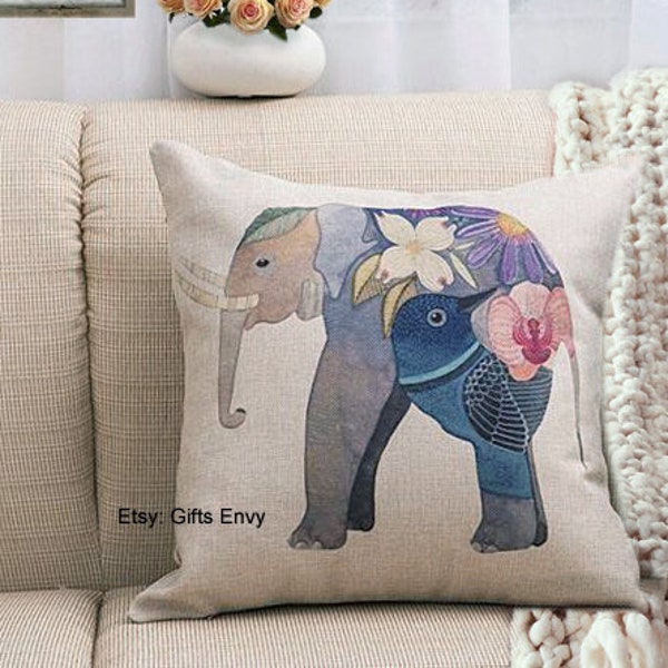 18x18 Elephant Painting Print Pillow Cover Case- No Stuffing Inside