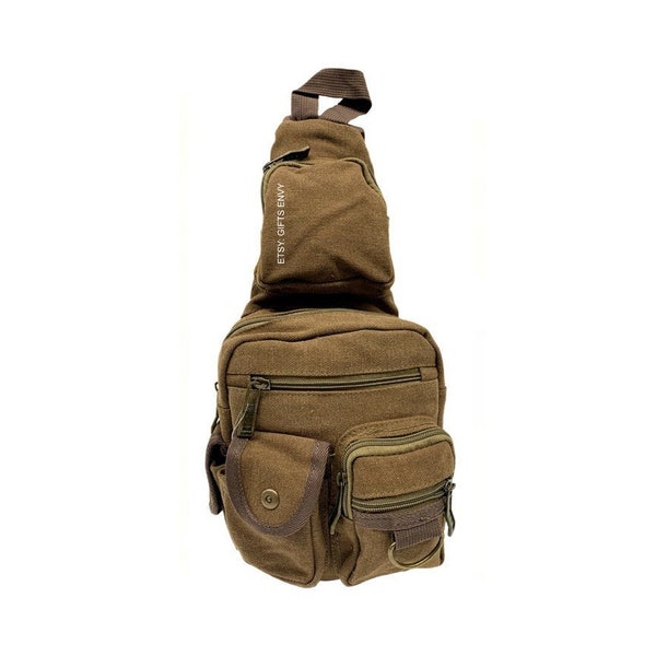 Canvas Travel Outdoor Cross Body Sling Bag with Various Size 5-Front Pockets Uni Sex Shoulder Pack Backpack Bag