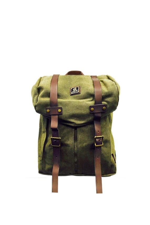 Large Military Canvas Rucksack with Dual Leather Straps and Etsy