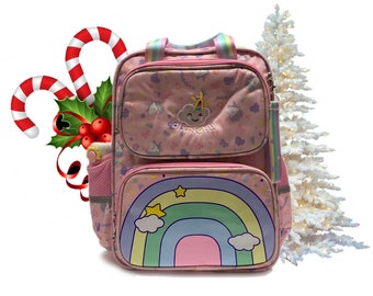 12x15 PINK Unicorn and Colorful Rainbow Nylon Print Travel School Laptop Backpack Baby Diaper Bag