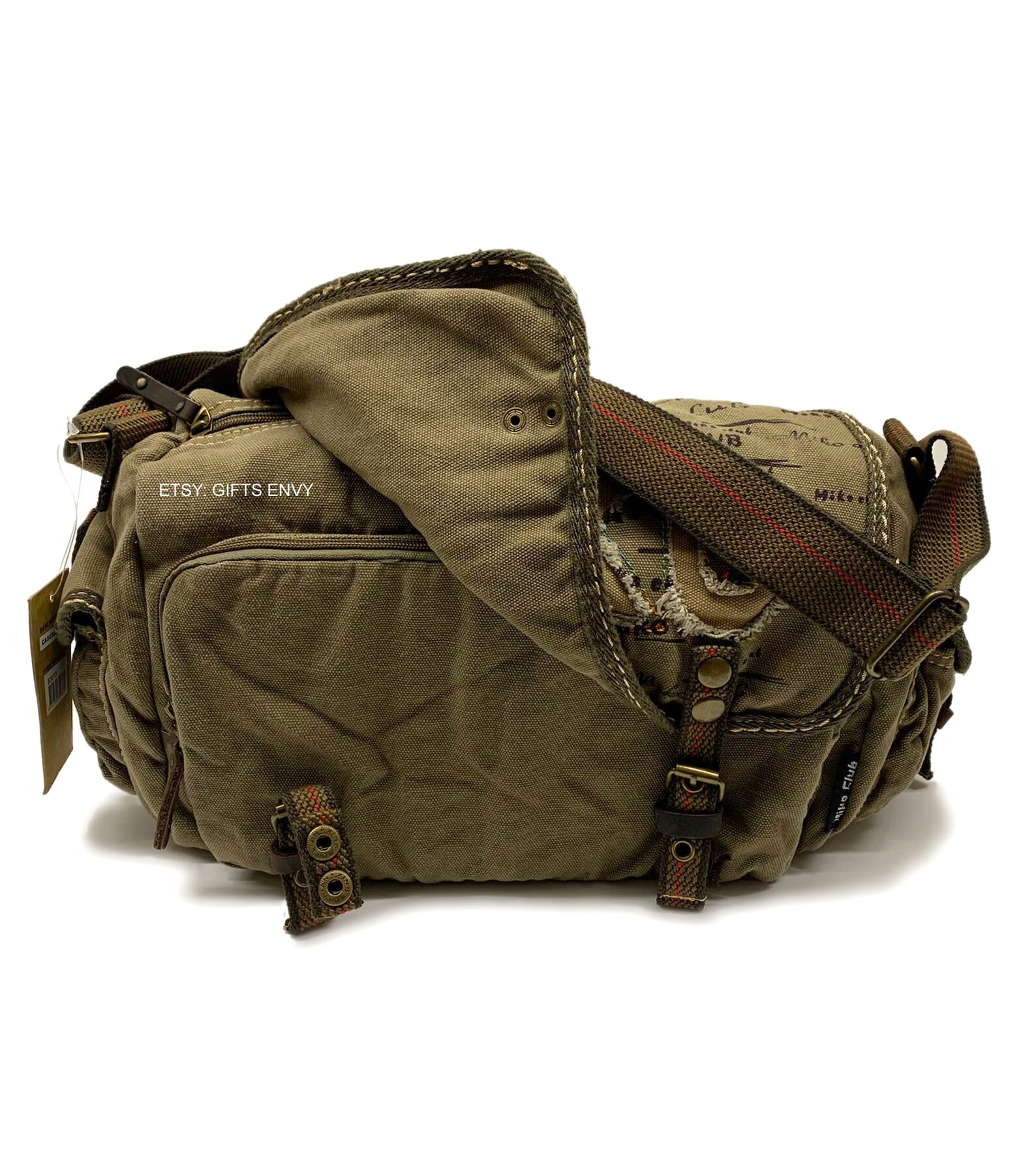 15x9 Green Canvas Messenger Duffel Bag With Cut Out Fabric Etsy