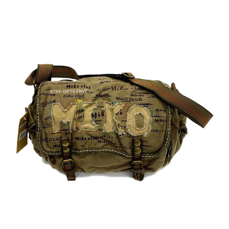 15x9 Green Canvas Messenger Duffel Bag With Cut Out Fabric Etsy