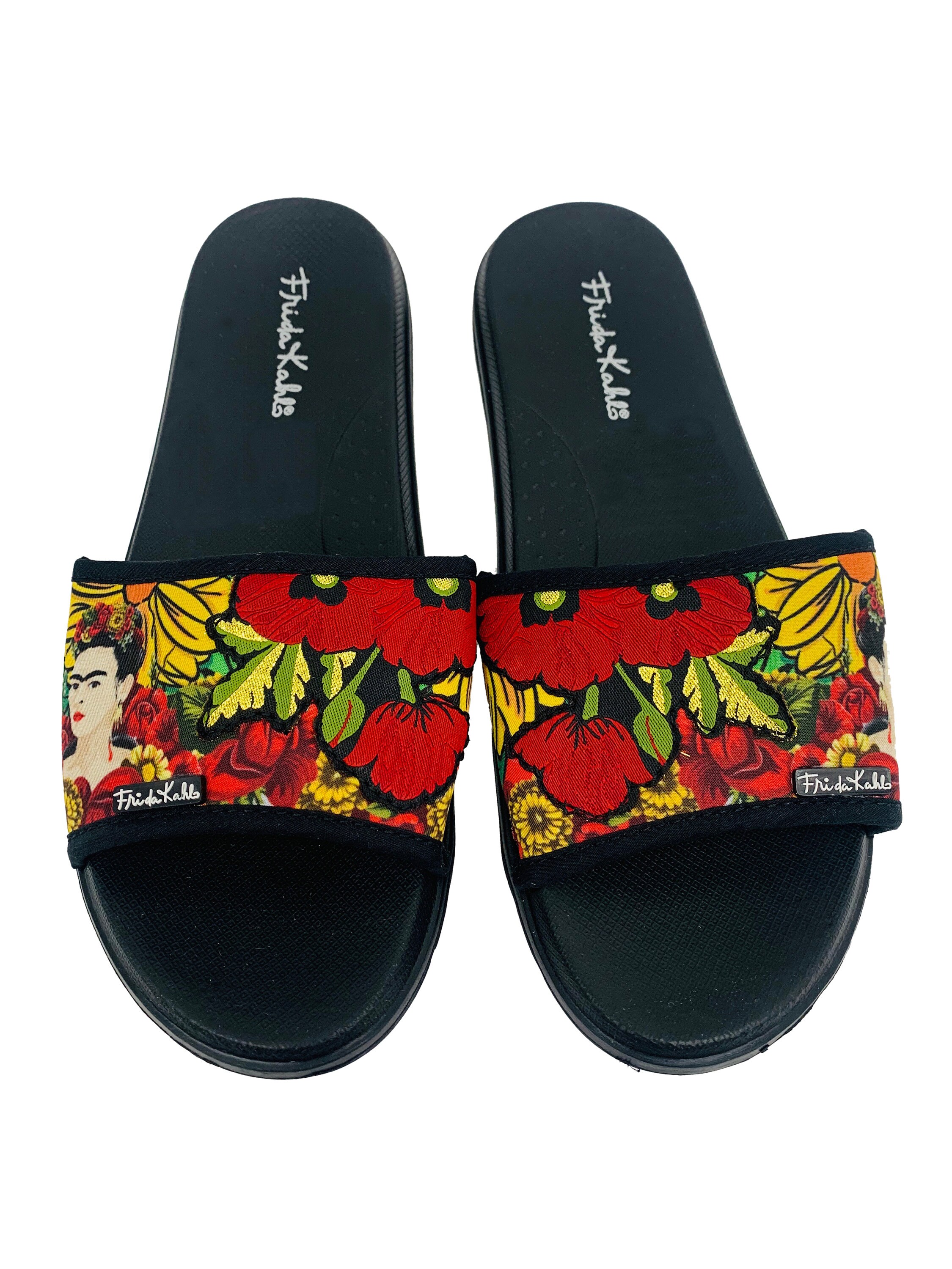 Open Toe Wide Band Flat Slide Frida Kahlo Floral Sandals - Etsy Ireland