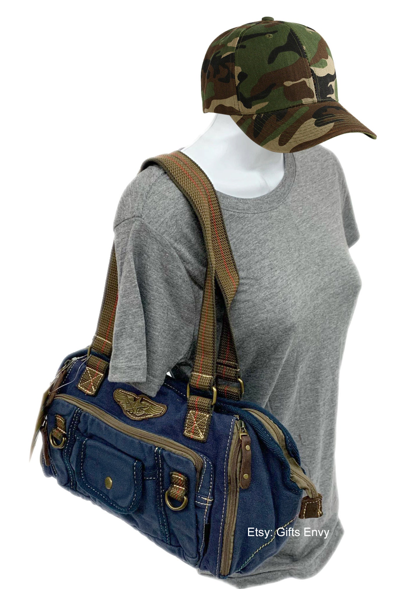 15 Inches Width Blue Canvas Army Style Shoulder Bag Etsy