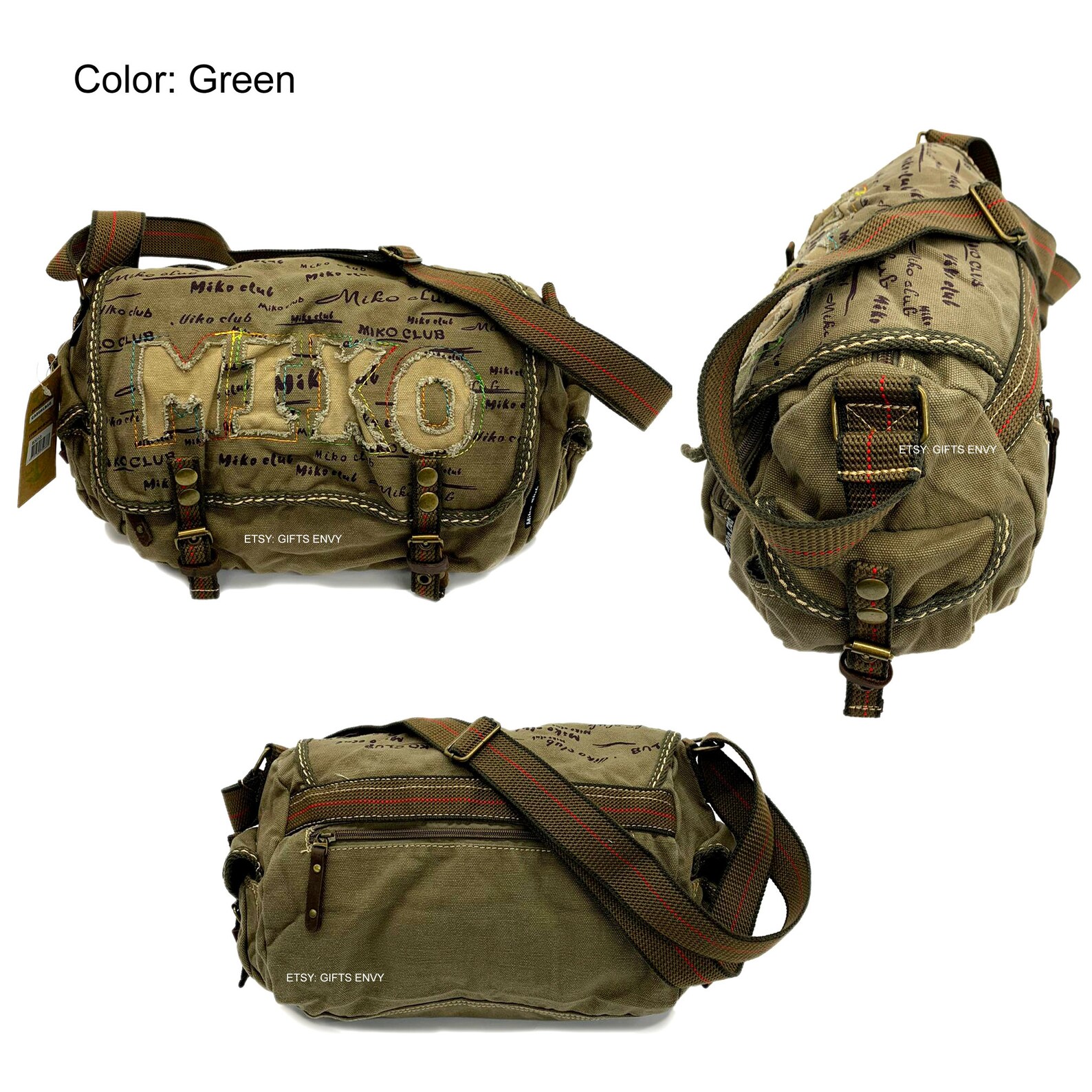 15x9 Green Canvas Messenger Duffel Bag With Cut Out Fabric Etsy