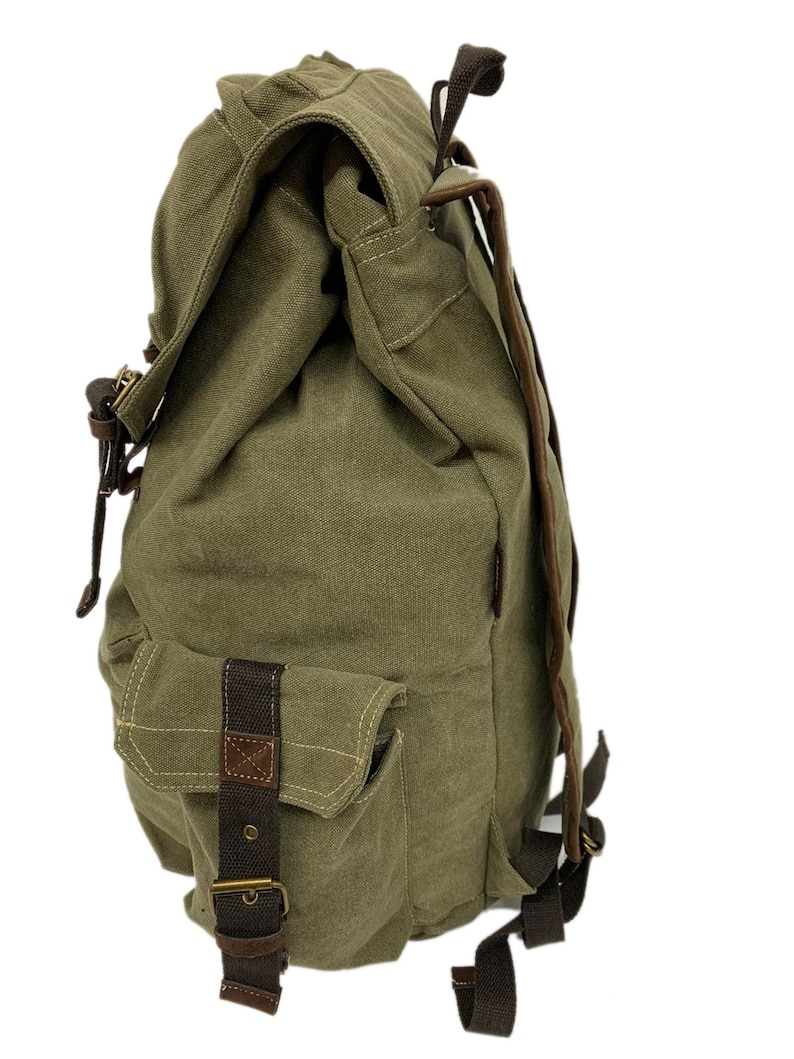 Large Green Canvas Travel Rucksack Backpack - Etsy