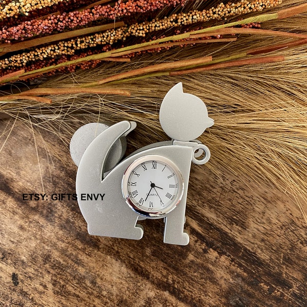 2x3 Miniature Cat Shaped Desk Clock and Tape Dispenser Holder for Home Office Cat Lover Gift Office Supply