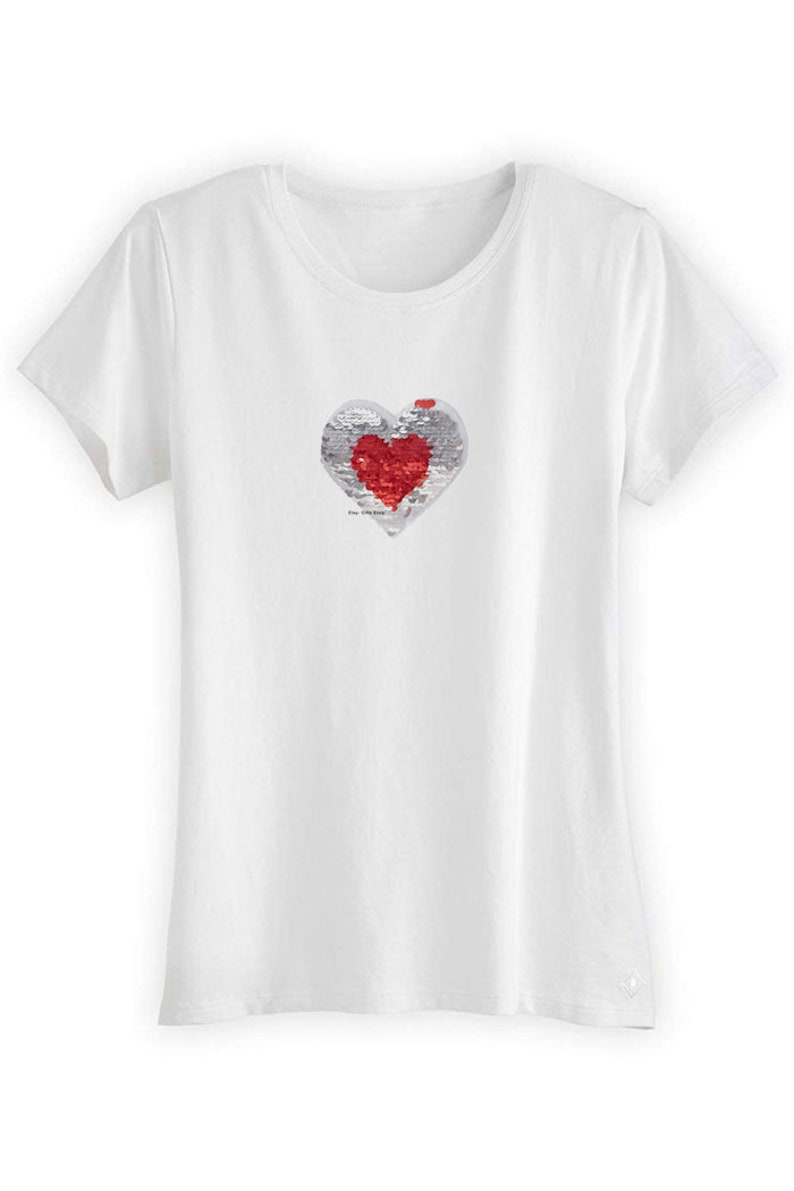 Happy Valentine/'s Day 4x4 Heart Red and Silver Iron-On Sequin Appliqu\u00e9 Patch