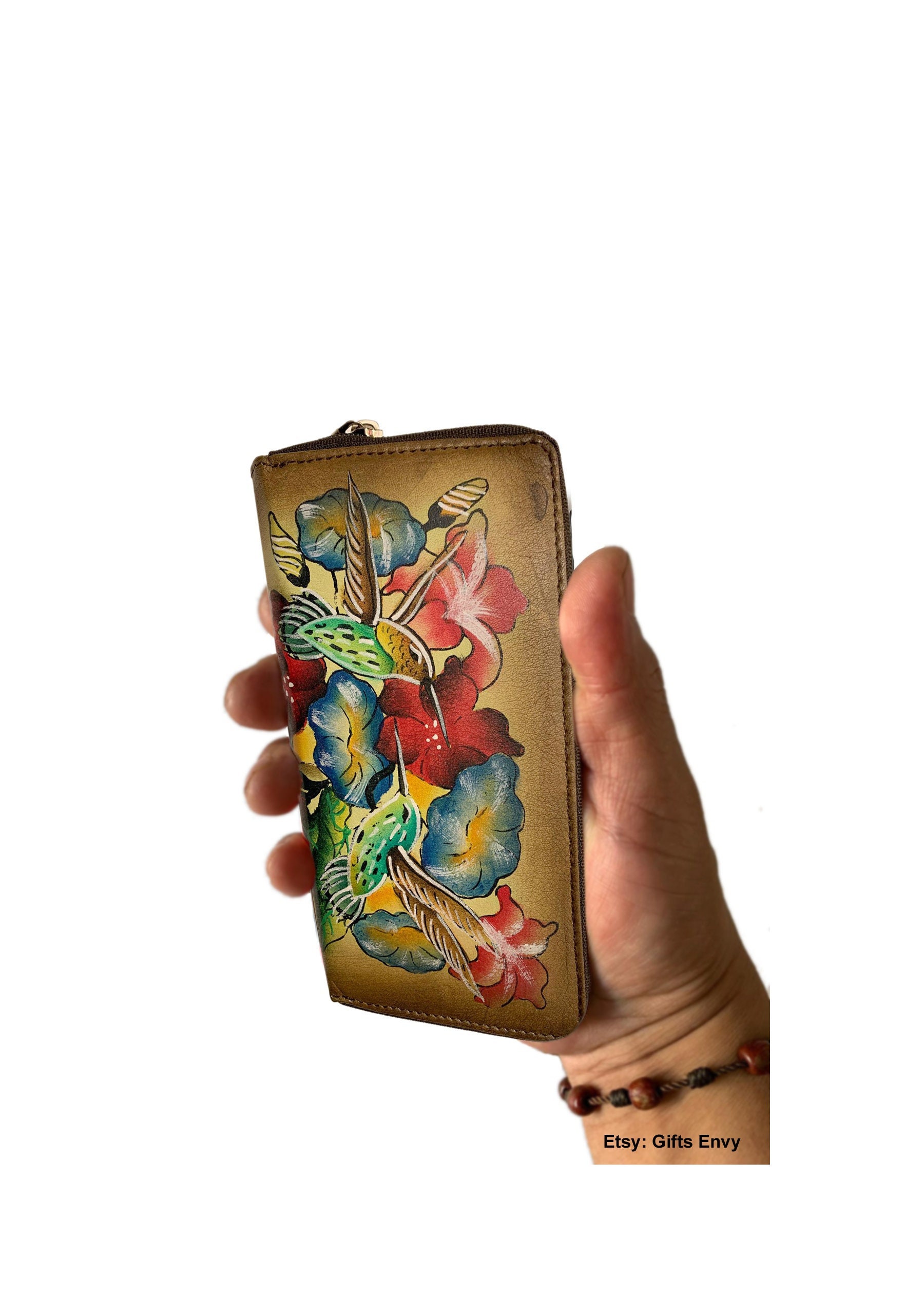 Custom hand sewn leather wallet bifold hand painted in bold colors real  genuine leather Painting by Aysel Saganai - Fine Art America