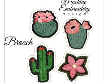 Cactus - broche brodée - Motif de broderie machine - 2 tailles - Téléchargement instantané