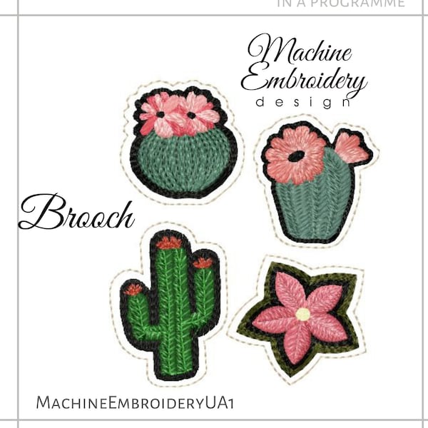 Cactus - embroidered Brooch - Machine embroidery design - 2 sizes - Instant download