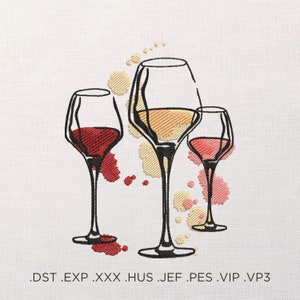 Glass of Wine Machine Embroidery Design - Watercolor Embroidery for Kitchen Towels - 8 Sizes - Instant Download
