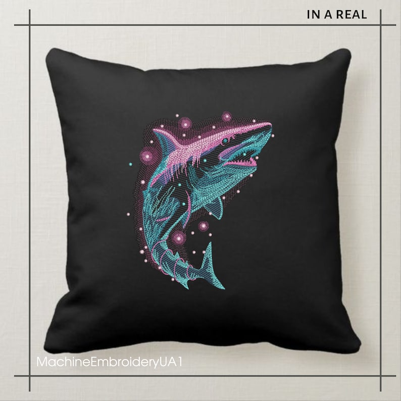 Magic Shark with Fireflies Machine Embroidery Design - Shark Embroidery Files - 6 Sizes - Instant Download image 6