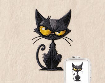 Grumpy Black Cat Embroidery Design – Halloween Machine File PES