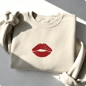 Patrón de bordado a máquina de labios rojos, diseño de bordado de labios de mujer, decoración de pared con bordado de labios, bordado moderno para camisas, bordado de bolsos